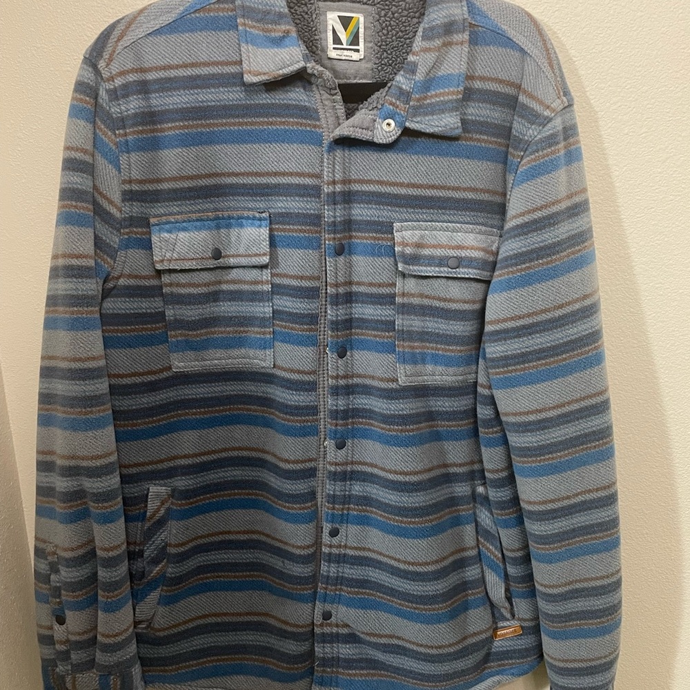 Men's Striped Military-Style Field Jacket - Blue & Gray